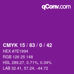 カラーコード: CMYK 15 / 83 / 0 / 42 | qconv.com