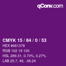 カラーコード: CMYK 15 / 84 / 0 / 53 | qconv.com