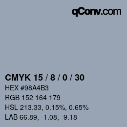 颜色代码: CMYK 15 / 8 / 0 / 30 | qconv.com