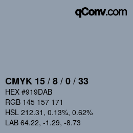カラーコード: CMYK 15 / 8 / 0 / 33 | qconv.com