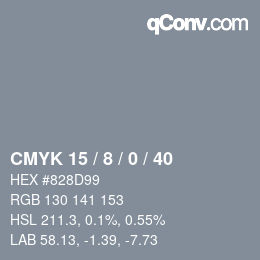 カラーコード: CMYK 15 / 8 / 0 / 40 | qconv.com