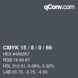 カラーコード: CMYK 15 / 8 / 0 / 66 | qconv.com