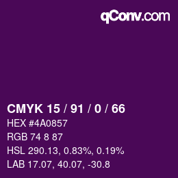 Color code: CMYK 15 / 91 / 0 / 66 | qconv.com