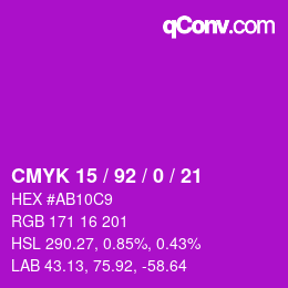 カラーコード: CMYK 15 / 92 / 0 / 21 | qconv.com