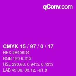 Color code: CMYK 15 / 97 / 0 / 17 | qconv.com