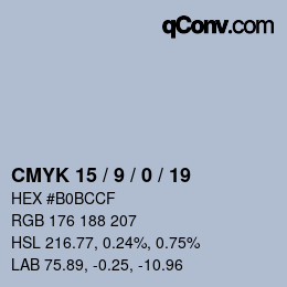 Color code: CMYK 15 / 9 / 0 / 19 | qconv.com
