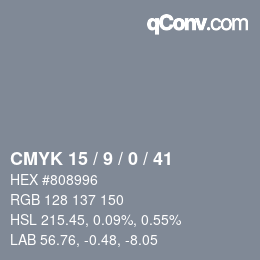 Color code: CMYK 15 / 9 / 0 / 41 | qconv.com