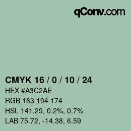 Color code: CMYK 16 / 0 / 10 / 24 | qconv.com