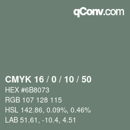 カラーコード: CMYK 16 / 0 / 10 / 50 | qconv.com