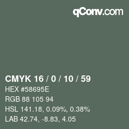 Color code: CMYK 16 / 0 / 10 / 59 | qconv.com