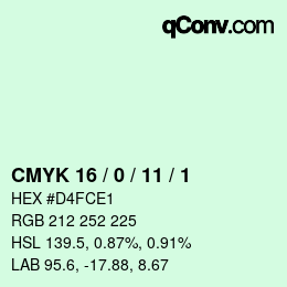 カラーコード: CMYK 16 / 0 / 11 / 1 | qconv.com