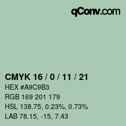 Color code: CMYK 16 / 0 / 11 / 21 | qconv.com