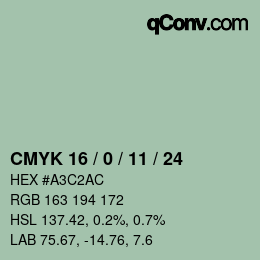 カラーコード: CMYK 16 / 0 / 11 / 24 | qconv.com
