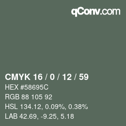 Color code: CMYK 16 / 0 / 12 / 59 | qconv.com