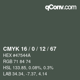 Farbcode: CMYK 16 / 0 / 12 / 67 | qconv.com