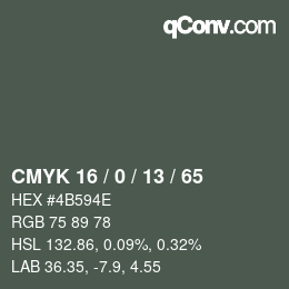 颜色代码: CMYK 16 / 0 / 13 / 65 | qconv.com