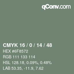 カラーコード: CMYK 16 / 0 / 14 / 48 | qconv.com