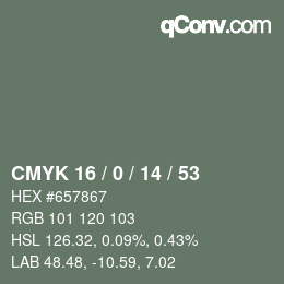 Farbcode: CMYK 16 / 0 / 14 / 53 | qconv.com