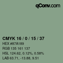 カラーコード: CMYK 16 / 0 / 15 / 37 | qconv.com