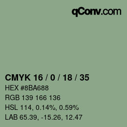 カラーコード: CMYK 16 / 0 / 18 / 35 | qconv.com