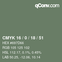 Color code: CMYK 16 / 0 / 18 / 51 | qconv.com