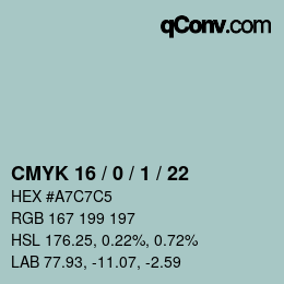 カラーコード: CMYK 16 / 0 / 1 / 22 | qconv.com