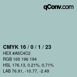 Farbcode: CMYK 16 / 0 / 1 / 23 | qconv.com