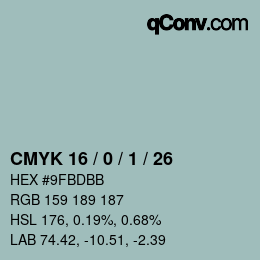 Color code: CMYK 16 / 0 / 1 / 26 | qconv.com