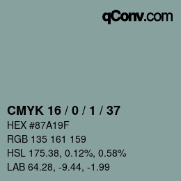 Color code: CMYK 16 / 0 / 1 / 37 | qconv.com