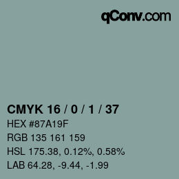 Color code: CMYK 16 / 0 / 1 / 37 | qconv.com