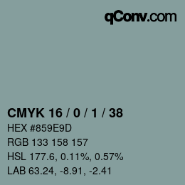 Color code: CMYK 16 / 0 / 1 / 38 | qconv.com