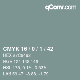 Color code: CMYK 16 / 0 / 1 / 42 | qconv.com