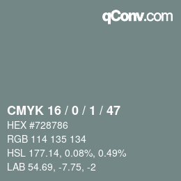 Color code: CMYK 16 / 0 / 1 / 47 | qconv.com
