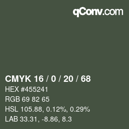 颜色代码: CMYK 16 / 0 / 20 / 68 | qconv.com