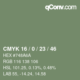 Color code: CMYK 16 / 0 / 23 / 46 | qconv.com