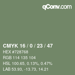 Color code: CMYK 16 / 0 / 23 / 47 | qconv.com