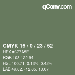 カラーコード: CMYK 16 / 0 / 23 / 52 | qconv.com