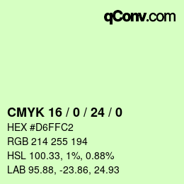 カラーコード: CMYK 16 / 0 / 24 / 0 | qconv.com