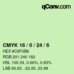 カラーコード: CMYK 16 / 0 / 24 / 6 | qconv.com