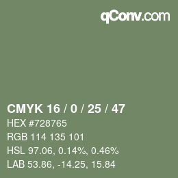Farbcode: CMYK 16 / 0 / 25 / 47 | qconv.com