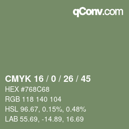 Color code: CMYK 16 / 0 / 26 / 45 | qconv.com