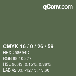 カラーコード: CMYK 16 / 0 / 26 / 59 | qconv.com