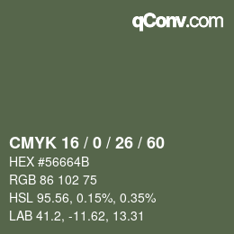 颜色代码: CMYK 16 / 0 / 26 / 60 | qconv.com