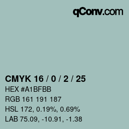 Color code: CMYK 16 / 0 / 2 / 25 | qconv.com