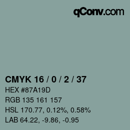 颜色代码: CMYK 16 / 0 / 2 / 37 | qconv.com