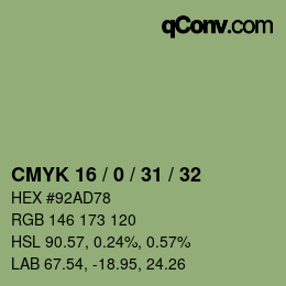 カラーコード: CMYK 16 / 0 / 31 / 32 | qconv.com