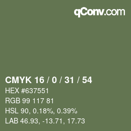 Color code: CMYK 16 / 0 / 31 / 54 | qconv.com