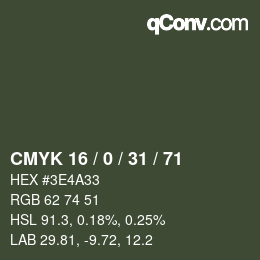Color code: CMYK 16 / 0 / 31 / 71 | qconv.com