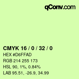 カラーコード: CMYK 16 / 0 / 32 / 0 | qconv.com