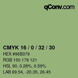 Farbcode: CMYK 16 / 0 / 32 / 30 | qconv.com